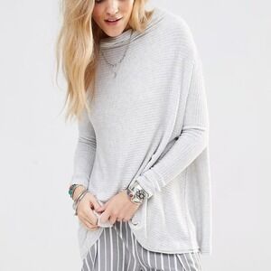 We The Free XS Lover Top Long Sleeve Split-Back Ribbed Oversized Mock Neck
